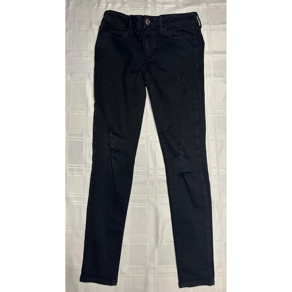 American Eagle Jeans Women 4 Black Super Stretch X Skinny Distressed Denim Pants